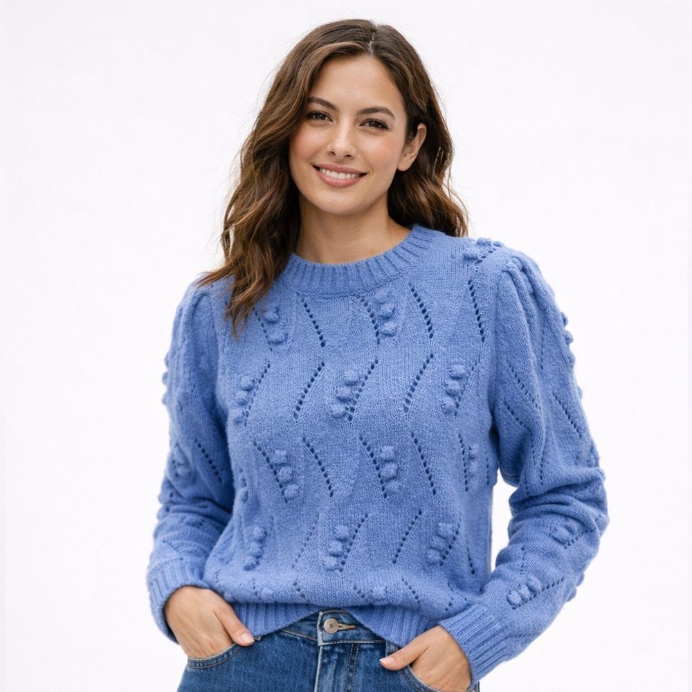 MINKPINK Textured Blue Crew Neck Sweater NWT